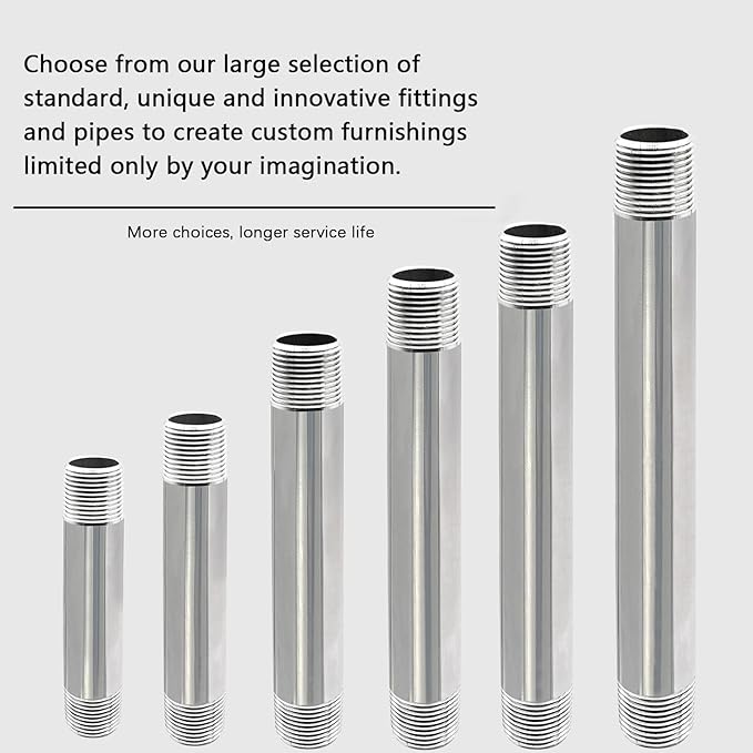 GeilSpace 3/4" x 14" Stainless Steel Pipe, 304 Pipe Nipple Fits Standard 3/4 Inch Threaded Pipes and Fittings, DIY Industrial Metal tube (2 PCS)