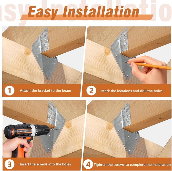 50 Pack 16-Gauge Hurricane Ties for Rafter, Heavy Duty Hurricane Straps, Robust Hot Dip Galvanized Rafter Ties Brackets, Joist Hangers for 2X Deck Joists