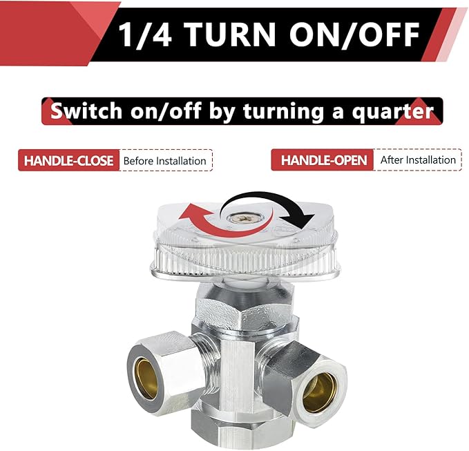 EFIELD Dual Compression Outlet Multi-Turn Angle Stop Valve,1/2" Fip Iron Pipe x (3/8 inch x 3/8 inch),Chrome Plated Brass (1),(VALVE162)