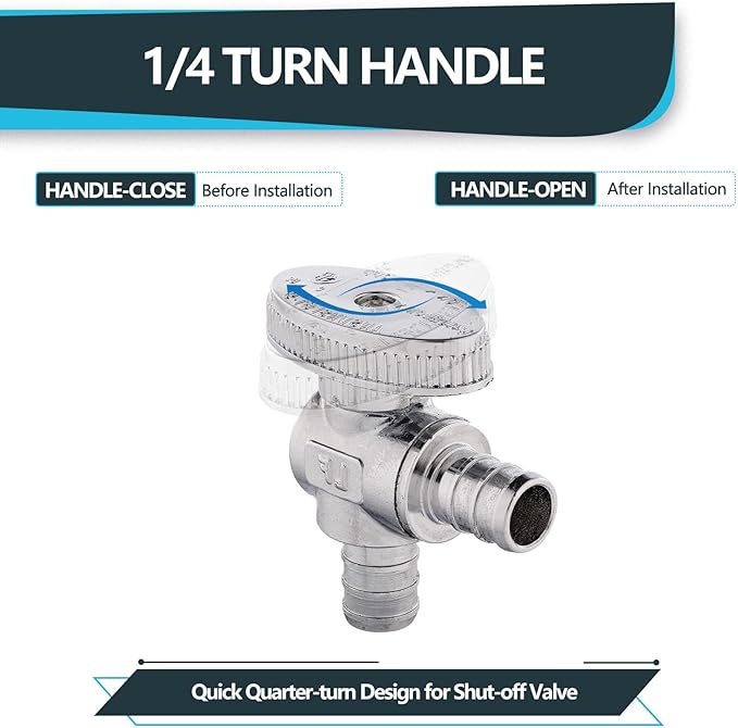 (Pack of 10) Seelink Pex Crimp 1/4 Turn Angle Stop Valve, 1/2" Pex Barb Crimp (F1807), Chrome Plated Brass(VALVE102-10Pack)