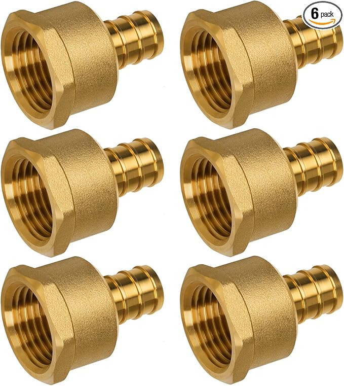 Pex Fittings, 1/2" Female NPT to 1/2" Pex Male Adapter, Heavy-Duty Brass Crimp Fittings for PEX Pipes with Leak-Resistant Construction, NSF & UPC Certified, 6 Pack