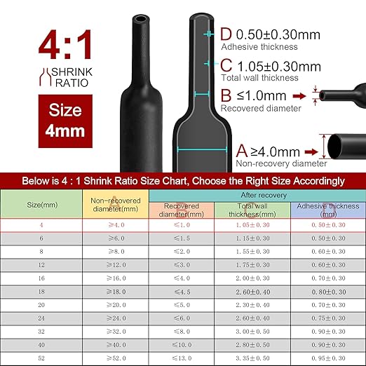 Chanzon 4:1 Ratio 5/32" (4mm) Heat Shrink Tubing - Marine Grade Waterproof Adhesive Lined - 80Ft Roll (25M Total Length) Black Polyolefin Sleeving Wrap Shrinking 4 to 1 Ratio 1pcs