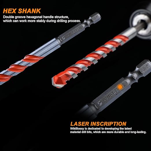 Concrete Carbide Drill Bits Hex Shank Masonry Cement Tile Drill Bit Set for Glass/Brick/Plastic/Cement/Tile 5/32" (10PCS)