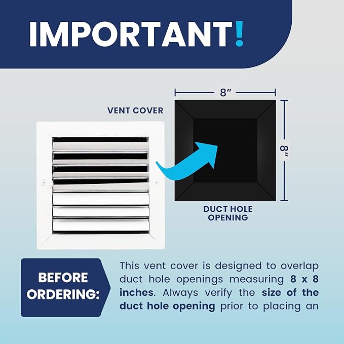 8x8 Inch (Duct Opening) Aluminum 2-Way Air Flow Vent – HVAC Vent Cover for Wall or Ceiling – Quiet HVAC Wall Register with Multi-Shutter Damper – Adjustable Curved Blade - Plastic Seal for Tight Fit