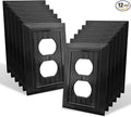 Classic Retro Wood Grain Design Style, 12-Pack Black Outlet Covers Plate, Modern Decorative Electric Receptacle Light Switch Cover Plates (1-Gang Duplex Mid-Size)