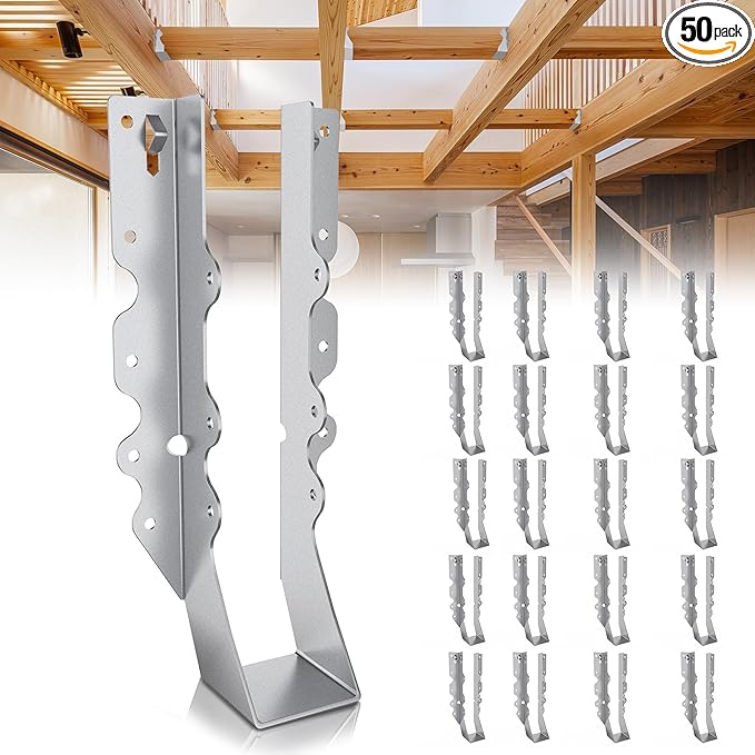 50 Pcs 2x10 Joist Hangers,20 Gauge Metal Face Mount Joist Hanger, Lu210 Joist Hangers Galvanized, Hurricane Ties for Rafter, Rafter Brackets 2x10 for Deck,Floor,Roof Overhang and Ceiling Joist