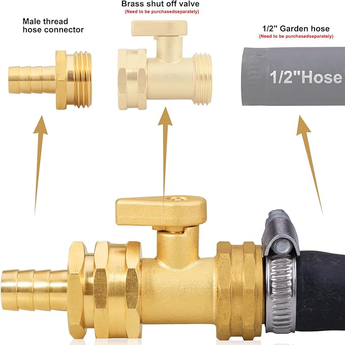 Garden Hose Repair Connector with Clamps Hose End Repair Kit, 1/2"Barb Garden Hose Fittings Male and Female brass garden hose ends (1/2"Barb-2 Set)