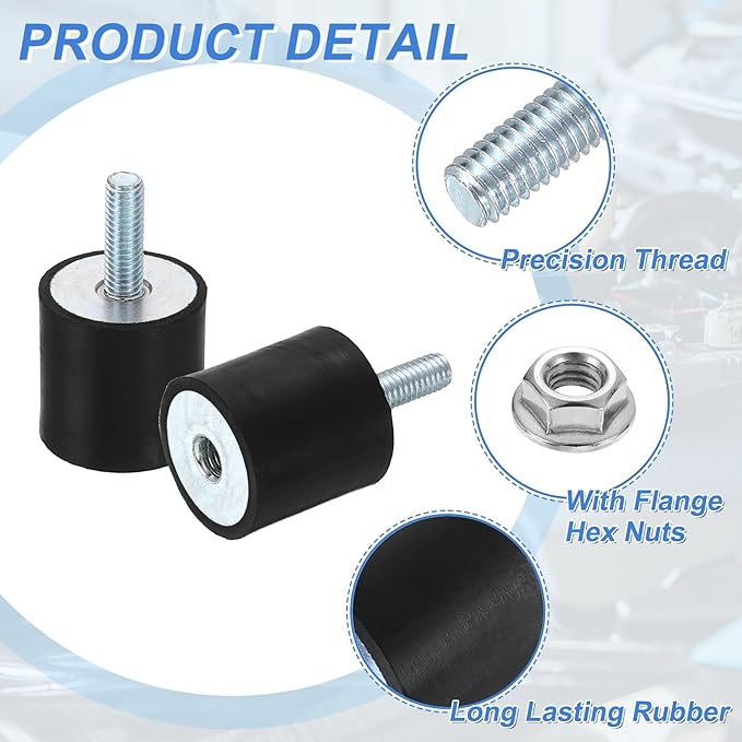 uxcell M6 Rubber Mounts, 4Pcs 25x25mm(DxH) Rubber Cylindrical Anti Vibration Isolator Shock Absorber with Lock Nut for Car Bobbin Generator Air Compressors