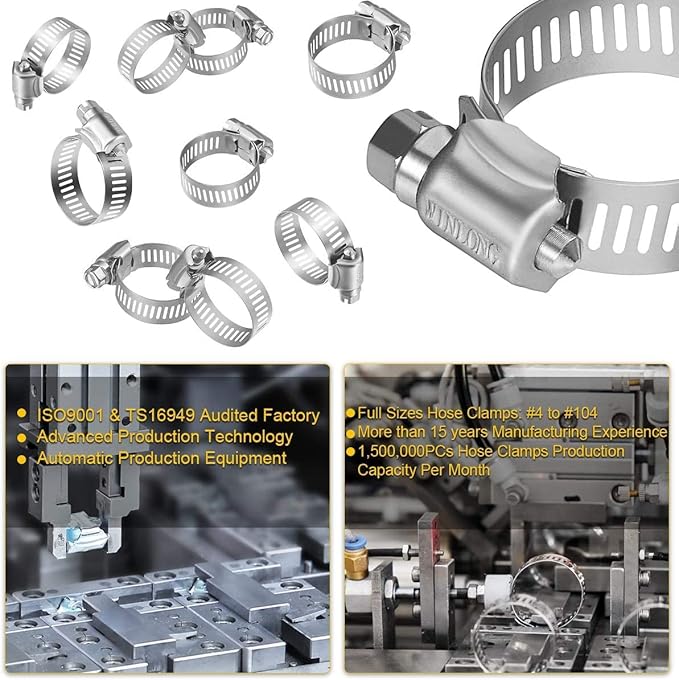 Winlong Stainless Steel 2.5'' Hose Clamps, 10PK SAE 40 Worm Gear Hose Clamps Adjustable 2 Inch-3 Inch (51-76mm) for Automotive Plumbing, 2 1/2'', 2 3/4’’, 2 1/4'' Hose Clamps