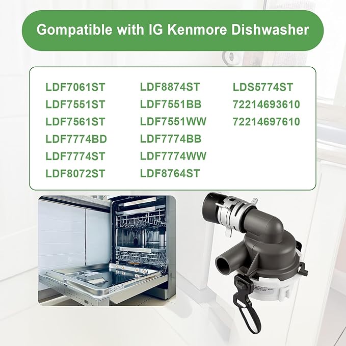 ABQ73503002 ABQ73503004 Dishwasher Drain Pump Compatible with Kenmore/LG Dishwasher, Replace 4116058 AP5973786 PS11706890 EAP11706890