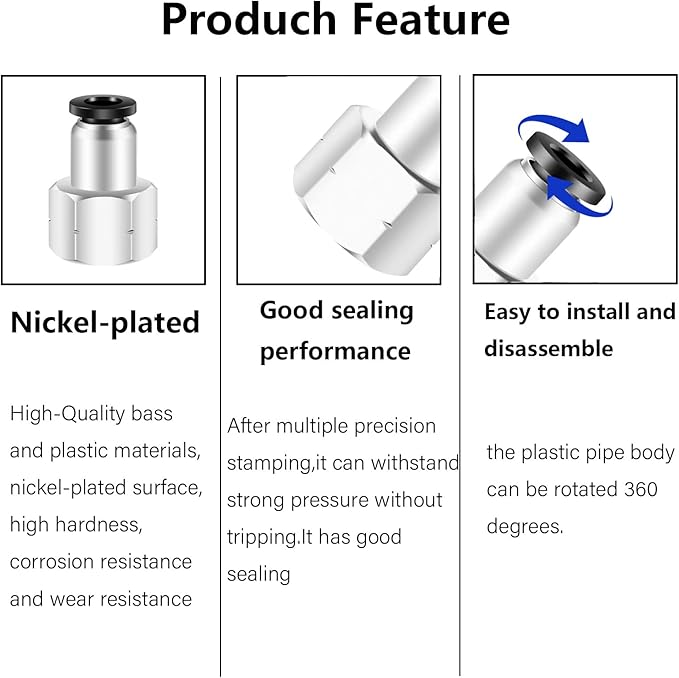 CEKER 3/8" Od x 1/2" NPT Female Thread Push to Connect Air Fittings, 5 Packs