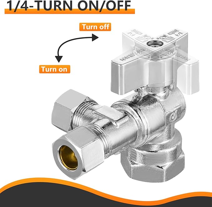 5-PCs HeSun Quarter-Turn Angle Stop Valve, 1/2" FIP x 3/8" OD Comp x 3/8" OD Comp, Dual Compression Outlet Shut Off Valve, PEX Chrome Plated Brass(VALVE209-5)