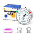 MEANLIN MEASURE 0~15Psi Stainless Steel Liquid Filled Pressure Gauge 2.5" FACE DIAL 1/4" NPT for Water Oil Air Well Pump Tank Tire Pressure Test Back Mount with Stainless Steel Hex Bushing and Snaps