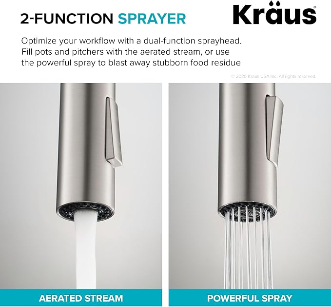 KRAUS Oletto High-Arc Single Handle Pull-Down Kitchen Faucet in Brushed Brass, KPF-2821BB