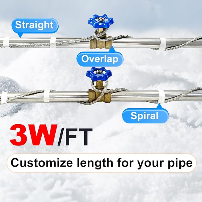 300' HTM Braid Self Regulating Heating Cable Mobile Home Heat Tape Water Pipes Freeze Protection Heat Trace Energy Saving Heat Tape for Water Hose