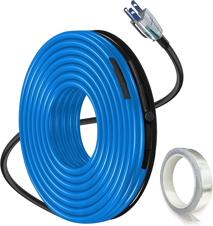 60FT Heat Tape for Water Pipes, Self-Regulating Heat Trace for Pipes with Thermostat Heating Cable for Metal Plastic Pex Pipes 120V 5W/FT
