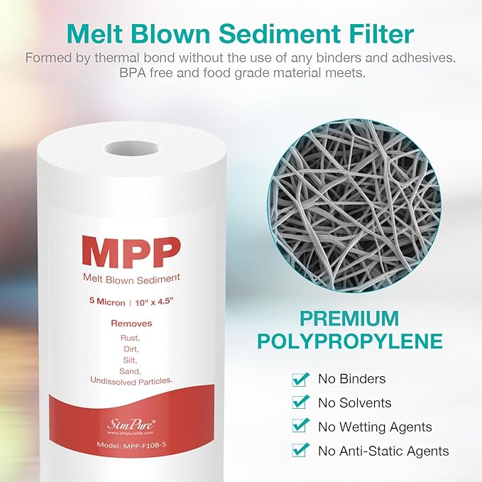 SimPure Whole House Water Filter Cartridges 5 Micron 10" x 4.5" PP+CTO 2-Stage Sediment and Carbon Filter Set, for DB10C-2, DB10P, GE FXHTC, GXWH40L, WGB21B, FP15B, FC15B, 2 Sets