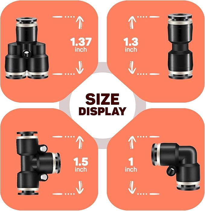 Utah Pneumatic 1/4" Push To Connect Tee Fittings (10-pack) | Air Line & Pneumatic Quick Connect Coupler | Ptc T-style Tube Connector For 1/4 Inch Od Tubing