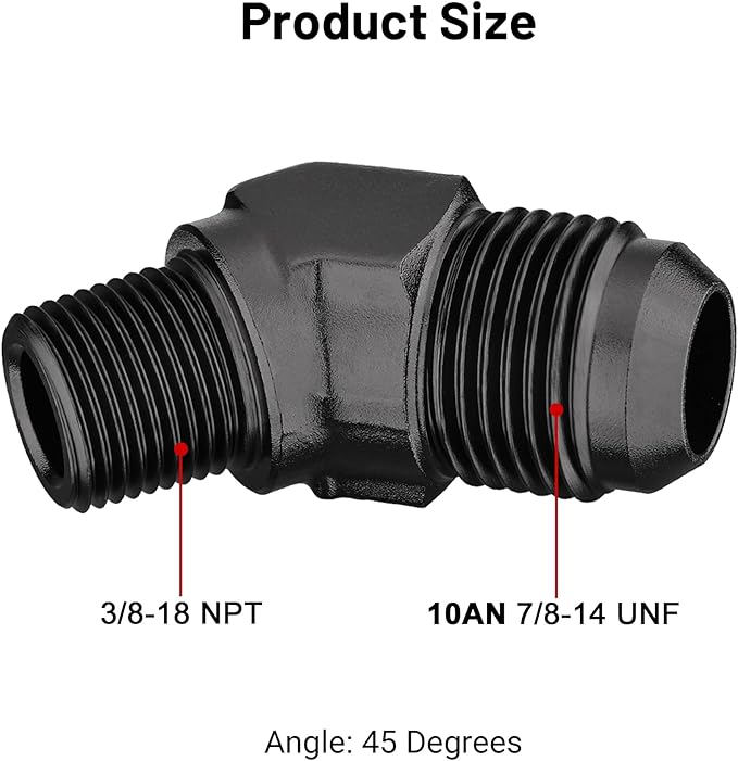 EVIL ENERGY 10AN Male Flare to 3/8" NPT Pipe 45 Degree Fitting Adapter Aluminum Black