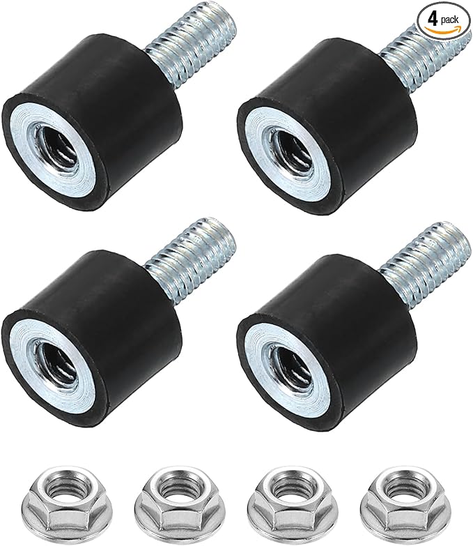 uxcell M4 Rubber Mounts, 4Pcs 9x8mm(DxH) Rubber Cylindrical Anti Vibration Isolator Shock Absorber with Lock Nut for Car Bobbin Generator Air Compressors