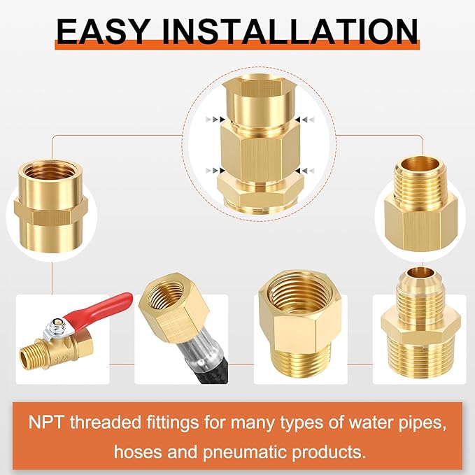 1 Pack Male to FeMale Adapters, 3/4" Male NPT x 1/4" FeMale NPT Brass Hex Bushing Reducer for Industrial, Automotive, Fluid Transfer, Home Gardening, Water Treatment