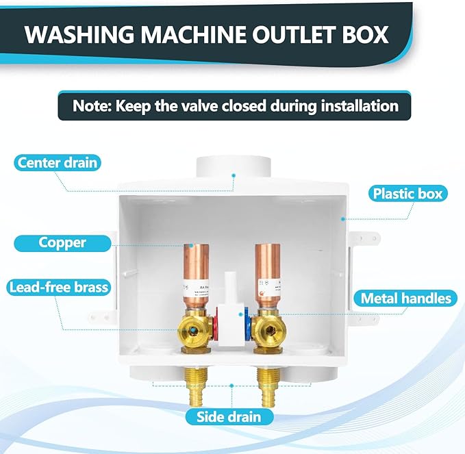 Washing Machine Outlet Box, Double Drains, Single Lever, 1/2 Inch Pex Crimp Inlet x 3/4 Inch MHT Outlet Connection, with Copper Water Hammer Arrestor(Pack of 20)(WM016-20Pack)
