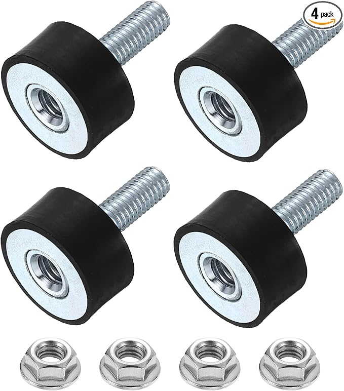 uxcell M6 Rubber Mounts, 4Pcs 20x10mm(DxH) Rubber Cylindrical Anti Vibration Isolator Shock Absorber with Lock Nut for Car Bobbin Generator Air Compressors