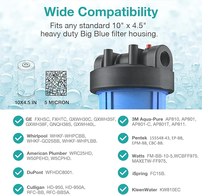 SimPure 5 Micron 10" x 4.5" Sediment and Carbon Whole House Water Filters, PGC Replacement Cartridge for GE FXHTC, GXWH40L, RFC-BB / 155141-43, WRC25HD, WDGD-5005, W10-PR, W15-PR, 9 Pack