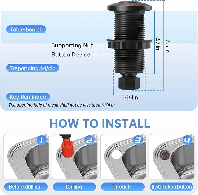 Garbage Disposal Air Switch Kit Sink Top Waste Disposal Long Stainless Steel Oil Rubbed Bronze On/Off Air Button Food and Waste Disposals Part by Briidea, UL Listed