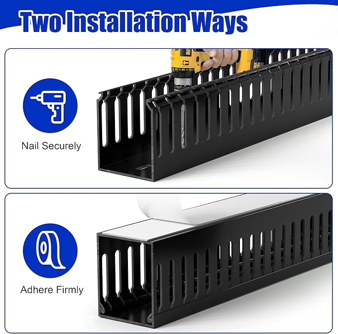 ZhiYo 99in(6X L16.5in) Professional Server Rack Cable Management Raceway, H2in x W2in Cable Raceway Kit, Electrically Safe PVC Open Slot Wire Raceway for Under Desk/Computer/Network Cords, Black