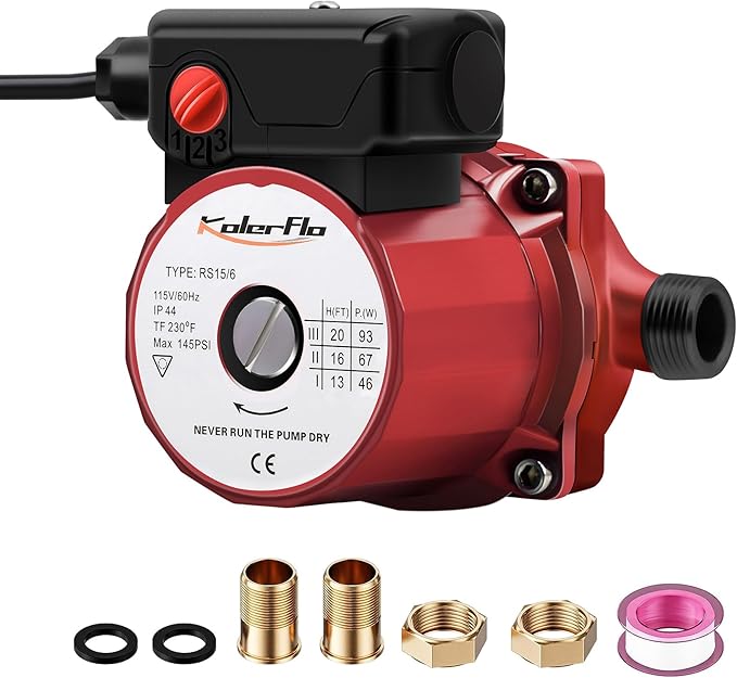 3/4 Inch Hot Water Circulating Pump 3-Speed Circulation Water Pump for Solar Heater System(RS15-6 Red)