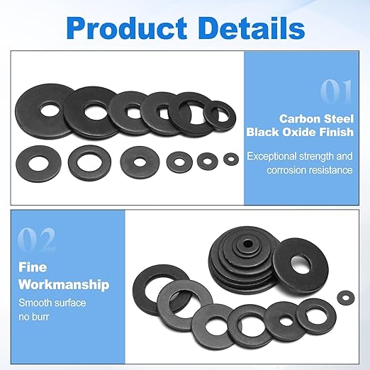 uxcell 50Pcs M6 Fender Washers, Carbon Steel Flat Washer 18mm OD, 1.5mm Thickness, Metal Gasket for Screws and Bolts, Black Oxide