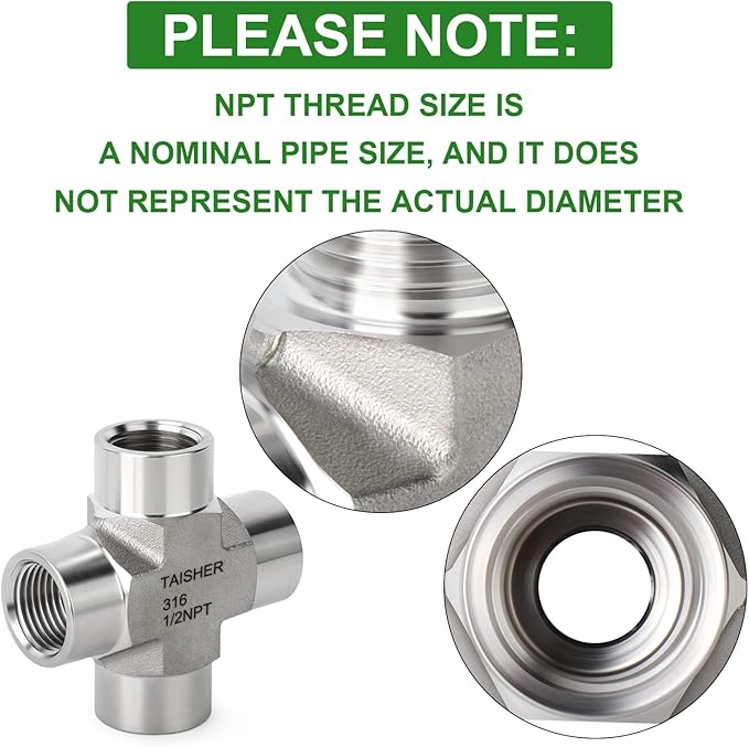 TAISHER 1PCS Forging of 316L Stainless Steel 4 Way Pipe Fittings, 1/2" x 1/2" x 1/2" x 1/2" NPT Female Pipe Fittings
