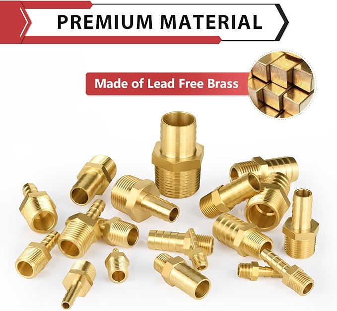 (Pack of 30) EFIELD Brass Hose Barb Fitting Adapter, 3/8" Barb x 3/8" NPT Male Pipe Fitting,(BARB006-30PCS)