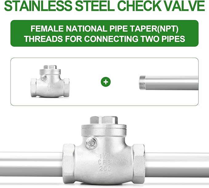 TAISHER 1PCS 304 Stainless Steel 1-1/4" NPT Female Swing Check Valve，Backflow Prevention, One Way Check Valve CF8 WOG 1000