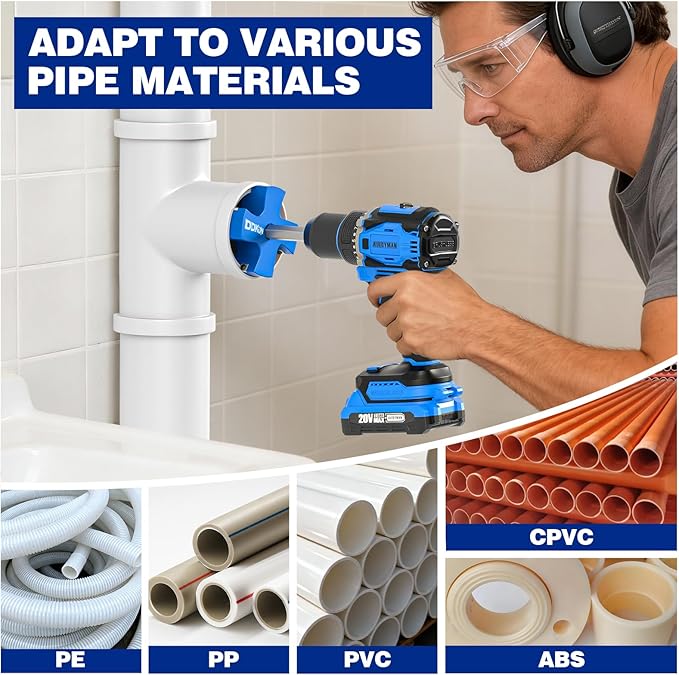 4Pcs PVC Pipe Reamer Kit, PVC Fitting Saver for SCH40, Includes 1-1/2", 3", 2 ", 4", Plumbing Pipe Fitting Tools with 4 Blades-Compatible with 1/2" Drills