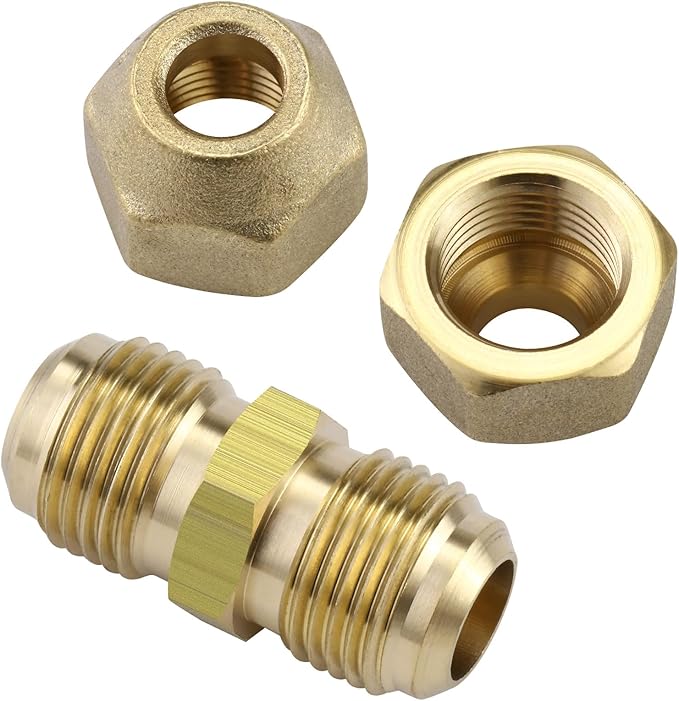 AC Pipe Connectors - 1/4" & 1/2" Copper Joints with HVAC Flare Nuts, 2 Packs