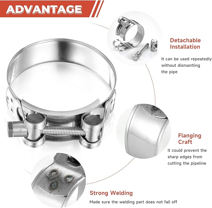 AKIHISA T-Bolt Hose Clamp,36-39mm OD Range 304 Stainless Steel Pipe Strap Clamp, Adjustable Heavy Duty Tube Clamp (4Pack, 1.42" to 1.54")