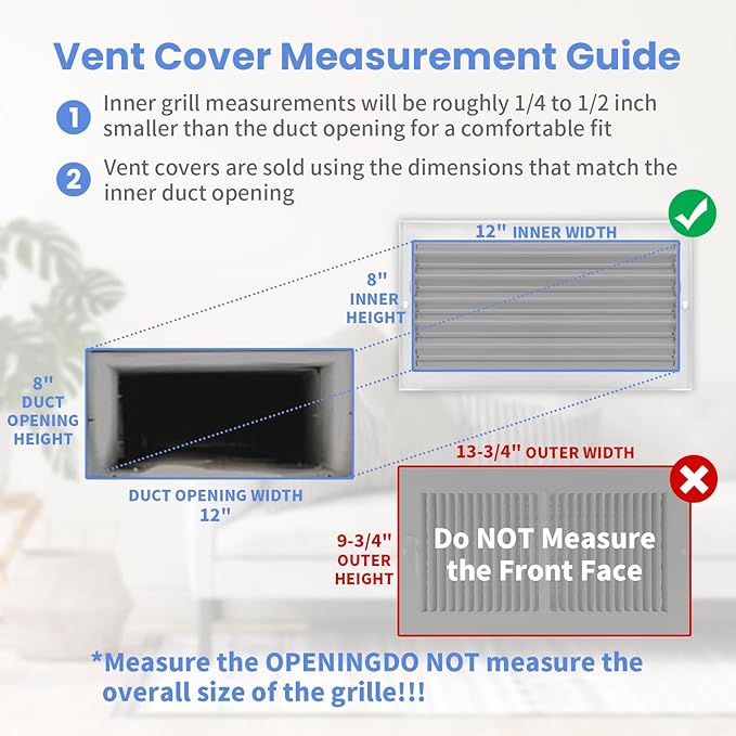 12 x 8 Inch [Duct Opening] Air Vent Covers for Wall or Ceiling - High Airflow 2 Way Steel Ventilation - Adjustable Wall/Ceiling Register, 13-3/4 Inch x 9-3/4 Inch [Overall Dimensions]