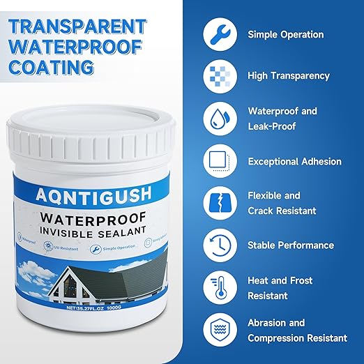35oz Transparent Waterproof Sealant Coating Invisible Waterproof Agent, Waterproofing Adhesive for Roofs, Walls, Bathroom, Shower, Wood, Indoor & Outdoor Water Proof Clear Paint Sealer 1kg