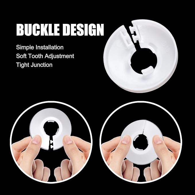 4Pcs Fit 1/2 Inch Flange Water Pipe Cover Decoration 16mm(5/8") Plastic PP escutcheon plate 1/2 inch Cover for Wall Pipe Tube Decoration (white)