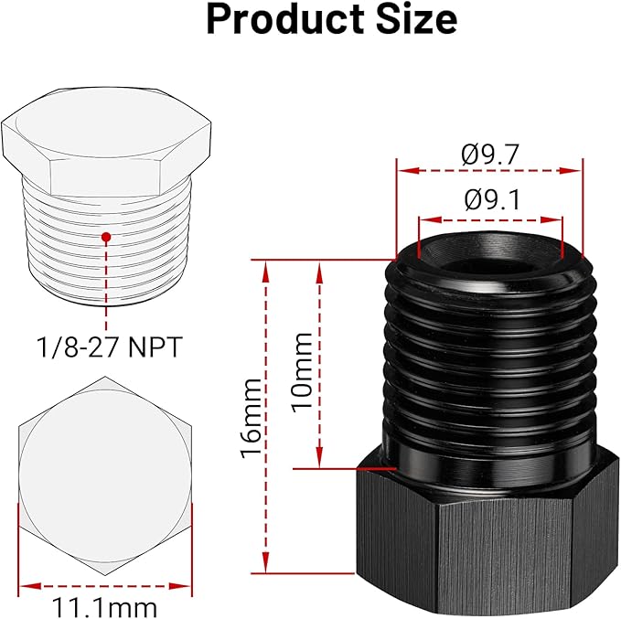 EVIL ENERGY 1/8" NPT Plug Male Hex Head Fitting Adapter Aluminum Black