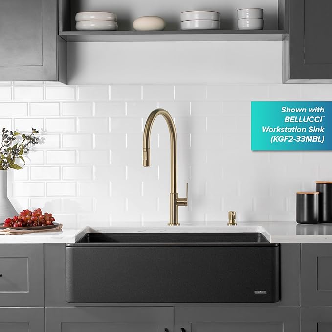 KRAUS Oletto High-Arc Single Handle Pull-Down Kitchen Faucet in Spot Free Antique Champagne Bronze, KPF-2821SFACB
