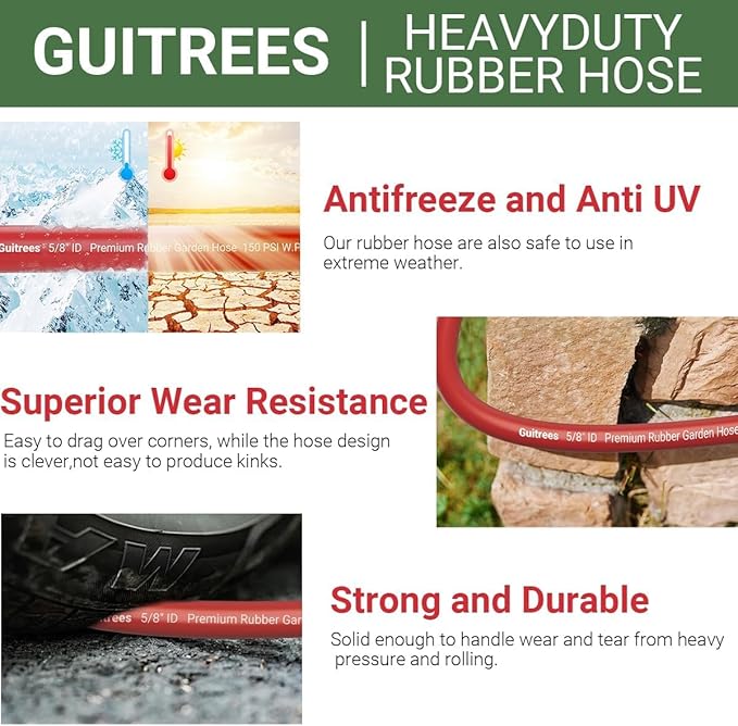 25FT 3/4 Heavy Duty Rubber Garden Hose - 200psi Working, 1000psi Burst - Hot/Cold Water - Five-Layered Braiding for Durability - Versatile for Gardening, Agriculture, Construction(Red)
