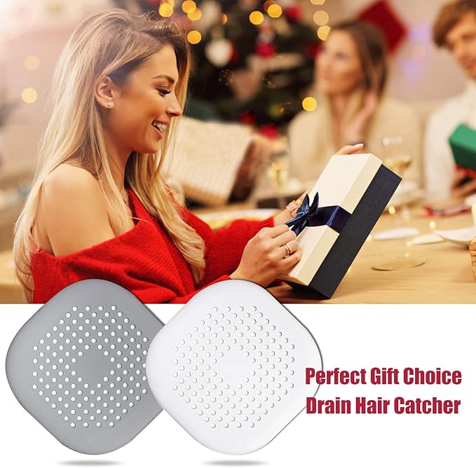 Hair Drain Catcher,Square Drain Cover for Shower Silicone Hair Stopper with Suction Cup,Easy to Install Suit for Bathroom,Bathtub,Kitchen 2 Pack (Grey White)