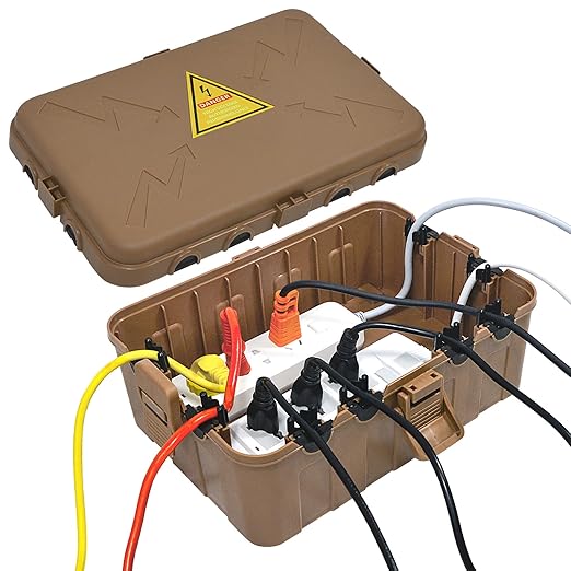 Hrensaw Large Outdoor Electrical Box(12.5x8.5x5inch),IP54 Waterproof Outdoor Outlet Covers,Weatherproof Extension Cord Covers Protect Outlet,Plug,Timer,Power Strip,Holiday Light,Brown