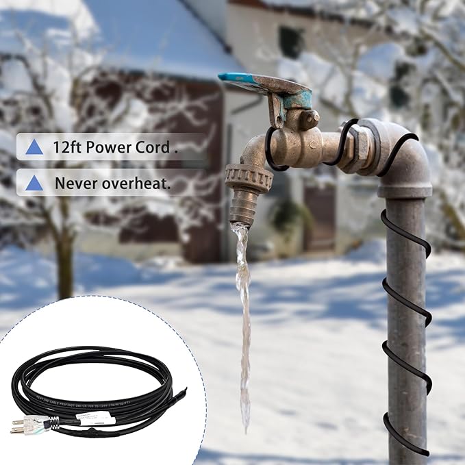24FT Self-Regulating Pipe Heating Cable with Thermostat,Heat Tape for Water Pipe Freeze Protection,Pipes Heating Trace System for Home Supply Pipes,120V 5W/FT