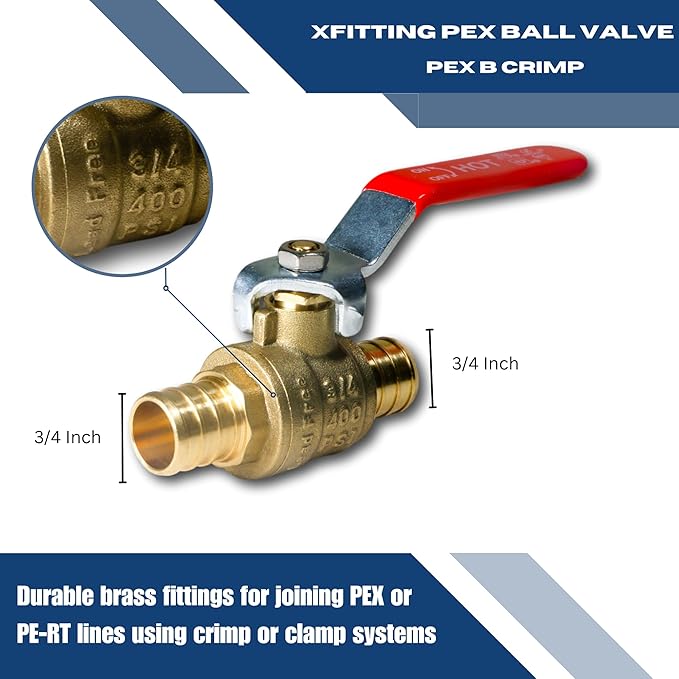 XFITTING 20 Pieces 3/4" Pex Ball Valve Hot and Cold, 24-2-3&4=20X (20 Packs)