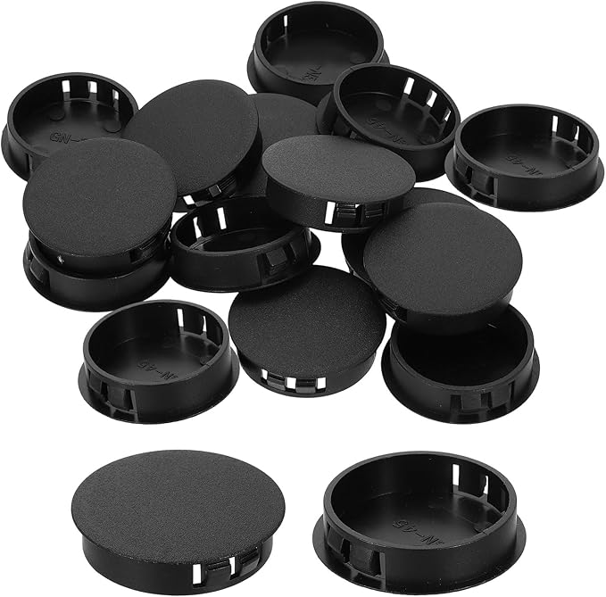 uxcell 15Pcs Plastic Hole Plugs, 45mm(1-3/4") Flush Type Panel Plugs, Round Snap Knockout Locking Plugs for Furniture Insert End Caps Panels, Black