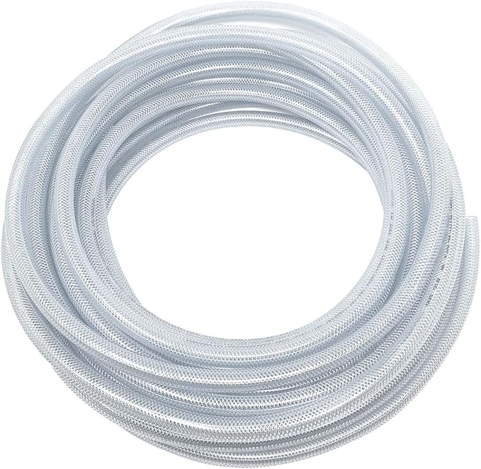 Gloxco Clear Braided PVC Tubing, Food Grade, Heavy Duty Reinforced Hose, 1/4" ID, 50 Ft Length